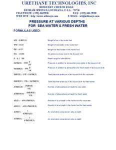 URETHANE TECHNOLOGIES, INC[removed]EDEN CHURCH ROAD DENHAM SPRINGS, LOUISIANA, U.S.A[removed]TELEPHONE: ([removed]FAX: ([removed]WEB SITE: http://www.utibuoys.com