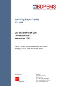 Working Paper Series[removed]Dos and Don‘ts of Gini Decompositions November 2013