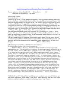 Southern Campaign American Revolution Pension Statements & Rosters Pension Application of Jesse Davis R13608 Rebecca Davis Transcribed and annotated by C. Leon Harris.  VA