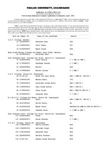 PANJAB UNIVERSITY, CHANDIGARH Notification No. PGDCA/2013-A/13 RE-EVALUATION RESULT OF THE Post Graduate Diploma in Computer Applications Examination, April , 2013. ……… In partial supersession to this office result