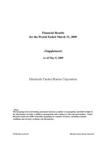 Financial Results for the Period Ended March 31, 2009 <Supplement> As of May 8, 2009