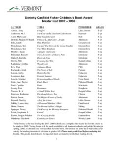 Dorothy Canfield Fisher Children’s Book Award Master List 2007 – 2008 AUTHOR TITLE