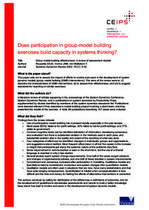 Does participation in group-model building exercises build capacity in systems thinking? Title: Authors: Journal: