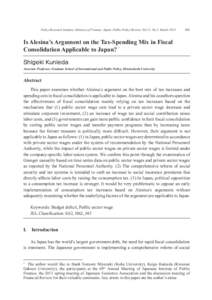 Policy Research Institute, Ministry of Finance, Japan, Public Policy Review, Vol.11, No.2, MarchIs Alesina’s Argument on the Tax-Spending Mix in Fiscal Consolidation Applicable to Japan? *