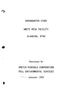 GROUNDWATER STUDY WHITE MESA FACILITY BLANDING, UTAH PREPARED