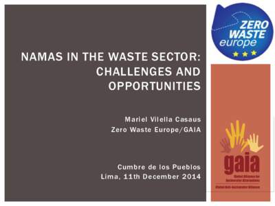 NAMAS IN THE WASTE SECTOR: CHALLENGES AND OPPORTUNITIES Mariel Vilella Casaus Zero Waste Europe/GAIA