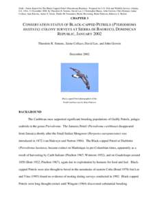 Draft - Status Report On The Black-Capped Petrel (Pterodroma Hasitata). Prepared for U.S. Fish and Wildlife Service, Atlanta, GA USA, 31 December 2006 by Theodore R. Simons, David Lee, J. Christopher Haney, John Gerwin, 