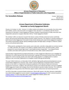 Arizona Department of Education Office of Superintendent of Public Instruction John Huppenthal For Immediate Release  Contact: Sally Stewart