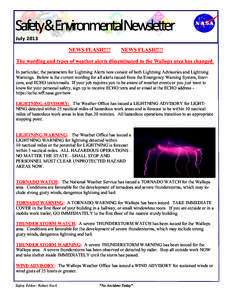 Safety & Environmental Newsletter tter   July 2013     NEWS FLASH!!!!