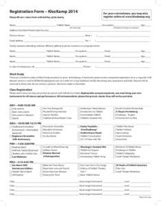 Registration Form – KlezKamp[removed]For your convenience, you may also register online at www.klezkamp.org  Please fill out / return form with full fee; print clearly.