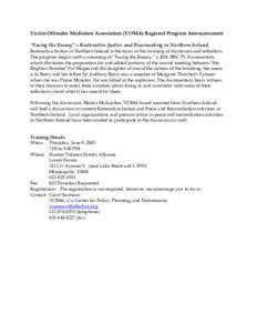 Victim Offender Mediation Association (VOMA) Program Announcement