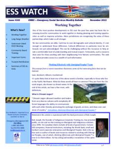 ESS WATCH Issue #102 EMBC — Emergency Social Services Monthly Bulletin  November 2013