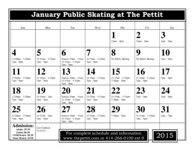 January Public Skating at The Pettit Sun Mon  Tue