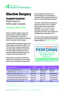 Elective Surgery  receiving surgery on time improved, up two percentage points. The percentage of semi-urgent and non-urgent patients receiving