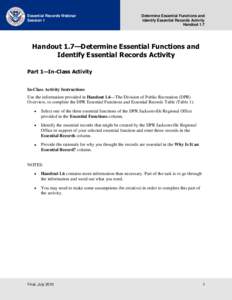 Handout 1.7--Determining Essential Functions and Essential Records Activity--Part 2