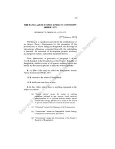 The Bangladesh Atomic Energy Commission Order, [removed]THE BANGLADESH ATOMIC ENERGY COMMISSION ORDER, 1973