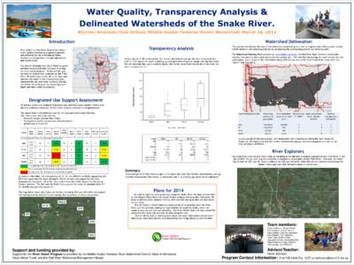 Water Quality, Transparency Analysis & Delineated Watersheds of the Snake River. Warren/Alvarado/Oslo School, Middle-Snake-Tamarac Rivers Watershed: March 18, 2014 Watershed Delineation