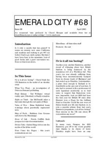 EMERALD CITY #68 Issue 68 AprilAn occasional ‘zine produced by Cheryl Morgan and available from her at