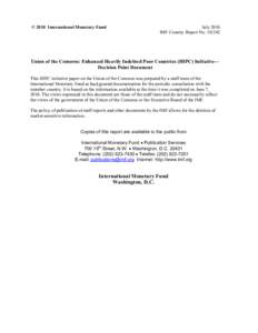 Union of the Comoros: Enhanced Heavily Indebted Poor Countries (HIPC) Initiative— Decision Point Document; IMF Country Report[removed]; June 7, 2010