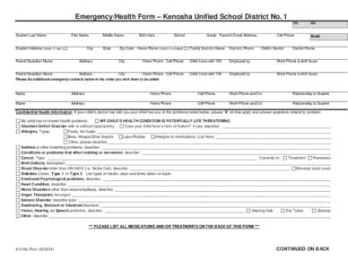 Información de Emergencia/Salud - Distrito Escolar Unifidado de Kenosha No