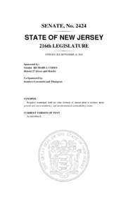 SENATE, NoSTATE OF NEW JERSEY 216th LEGISLATURE INTRODUCED SEPTEMBER 18, 2014