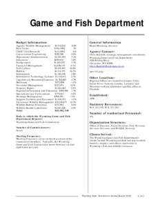 Game and Fish Department Budget Information: Aquatic Wildlife Management $3,719,652 Bird Farms $336,1900