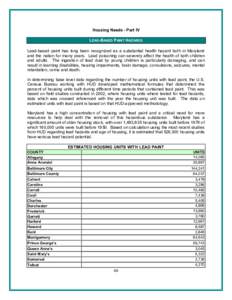 Housing Needs - Part IV LEAD-BASED PAINT HAZARDS Lead-based paint has long been recognized as a substantial health hazard both in Maryland and the nation for many years. Lead poisoning can severely affect the health of b