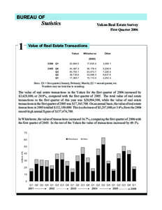 BUREAU OF  Statistics Yukon Real Estate Survey First Quarter 2006