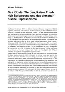 Michael Buhlmann  Das Kloster Werden, Kaiser Friedrich Barbarossa und das alexandrinische Papstschisma