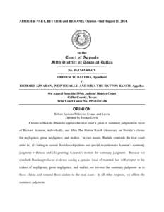 AFFIRM in PART, REVERSE and REMAND; Opinion Filed August 11, S In The  Court of Appeals
