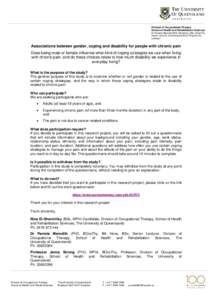 Division of Occupational Therapy School of Health and Rehabilitation Sciences Dr Pamela Meredith PhD, BA(Hons), BSc, BOccThy Senior Lecturer and Graduate Entry Program Coordinator  Associations between gender, coping and