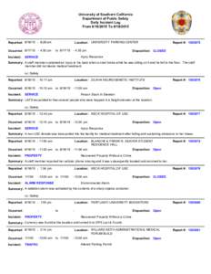 University of Southern California Department of Public Safety Daily Incident Log FromToReported: :28 am