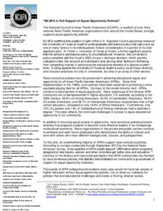 “NCAPA in Full Support of Equal Opportunity Policies”  c/o SAALT 6930 Carroll Avenue, Suite 506 Takoma Park, Maryland TELEPHONE: ([removed]