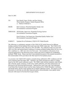 DEPARTMENT OF ECOLOGY June 18, 2002 TO: Ken Merrill, Nancy Weller, and Don Nichols Water Quality Program, Eastern Regional Office
