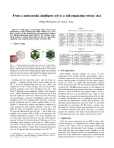 From a multi-modal intelligent cell to a self-organizing robotic skin Philipp Mittendorfer and Gordon Cheng Abstract— In this paper, we present the latest version of our multi-modal, cellular artificial skin (HEX-o-SKI