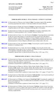 Page 1  SENATE CALENDAR Sixty-Ninth General Assembly STATE OF COLORADO First Regular Session