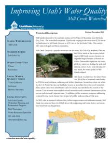 Improving Utah’s Water Quality Mill Creek Watershed Watershed Description: MAJOR WATERBODIES Mill Creek