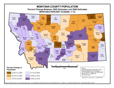 MONTANA COUNTY POPULATION  Percent Change Between 2005 Estimates and 2006 Estimates MONTANA PERCENT CHANGE: 1.1% Lincoln 0.2%