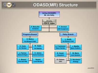ODASD(MR) Structure Acting DASD(MR) Mr. Jim Kelly Deputy COL C. Jones
