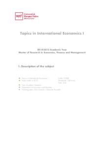 Topics in International Economics I