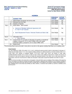 SFCC Special Governing Board Meeting TUESDAY, MARCH 11, 2014 2:00 PM Santa Fe Community College Governing Board Room #223