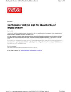 Quackenbush / Northridge earthquake / Insurance / California / Chuck Quackenbush / Financial institutions / Institutional investors