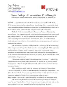 Sturm College of Law / Nanzan University / Denver / Colorado / Geography of Colorado / Robert Roche / University of Denver