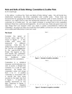 Nuts and Bolts of Data Mining: Correlation & Scatter Plots By Tim Graettinger In this article, I continue the “Nuts and Bolts of Data Mining” series. We will tackle two, intertwined tools/topics this time: correlatio