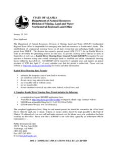 STATE OF ALASKA Department of Natural Resources Division of Mining, Land and Water Southcentral Regional Land Office January 23, 2013 Dear Applicant: