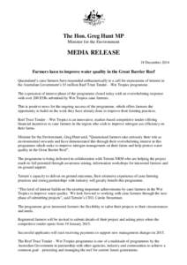 Farmers keen to improve water quality in the Great Barrier Reef - media release 18 December 2014