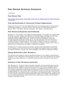 Template for Preparing Summary of Peer Reviewer Comments and USGS Response