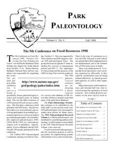 Park Paleontology, Fall 1998  Page 1  PARK PALEONTOLOGY Volume 4, No. 4