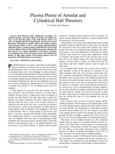 1204  IEEE TRANSACTIONS ON PLASMA SCIENCE, VOL. 36, NO. 4, AUGUST 2008 Plasma Plume of Annular and Cylindrical Hall Thrusters