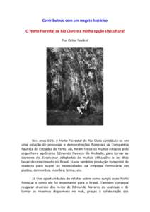 Contribuindo com um resgate histórico O Horto Florestal de Rio Claro e a minha opção silvicultural Por Celso Foelkel Nos anos 60’s, o Horto Florestal de Rio Claro constituía-se em uma estação de pesquisas e demon